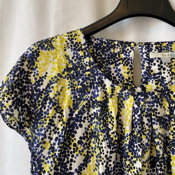 BODEN Women V Neck Ravello Blue and Yellow Blouse Silk Blend Size 8 - Picture 2 of 11